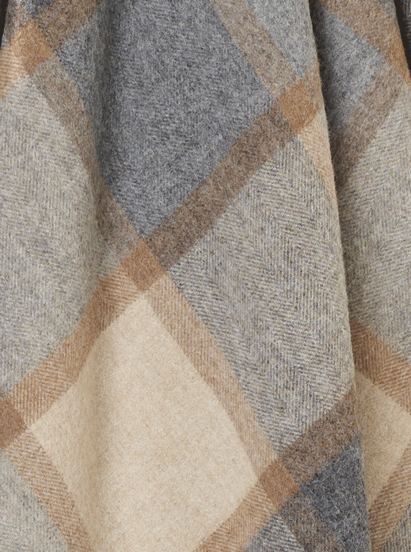 Windowpane Grey &amp; Beige 100% Merino Throw - Exquisite Wool Traders