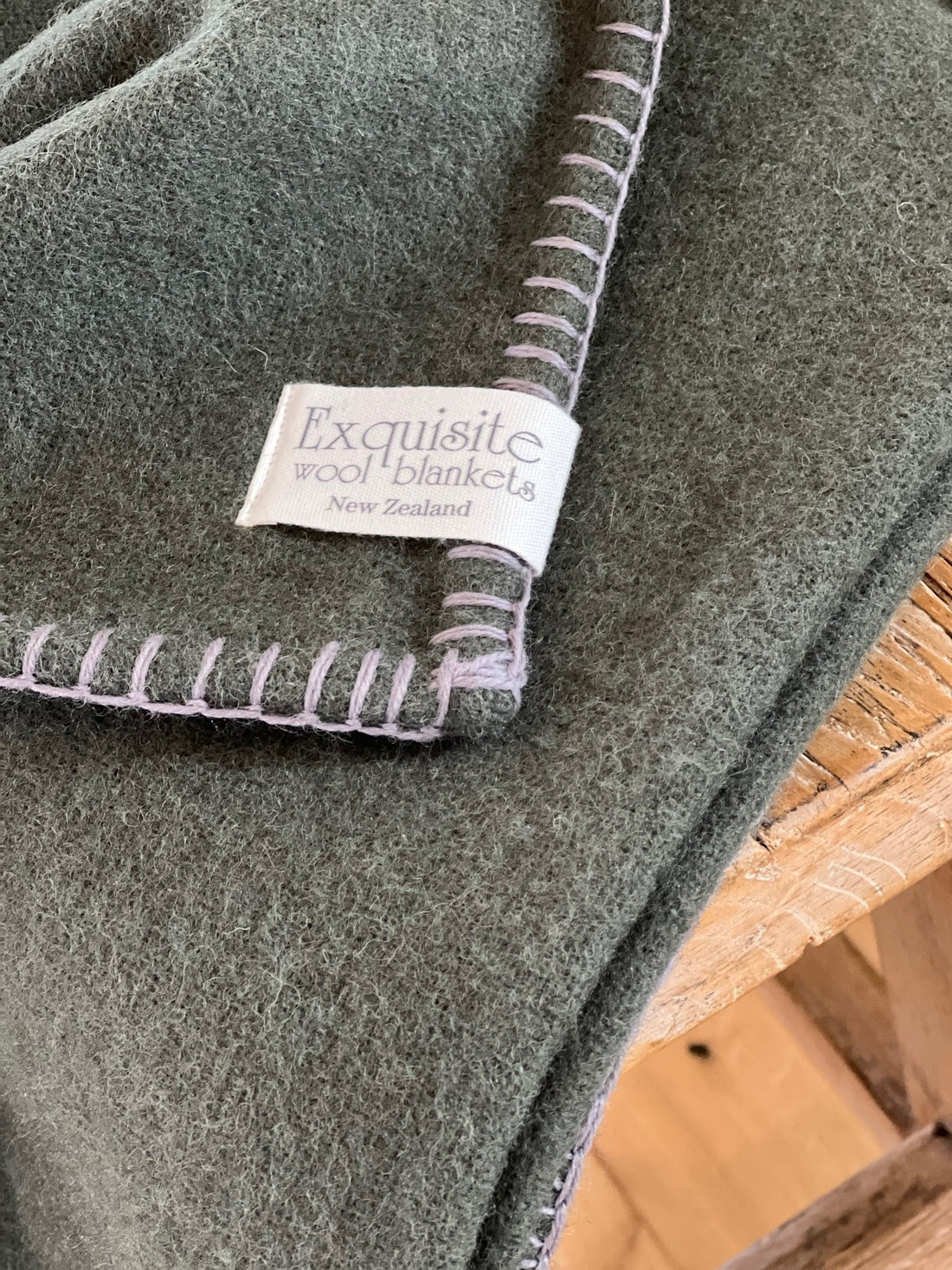 Forest Green NZ Wool Blanket Stitch Throw - Exquisite Wool Traders