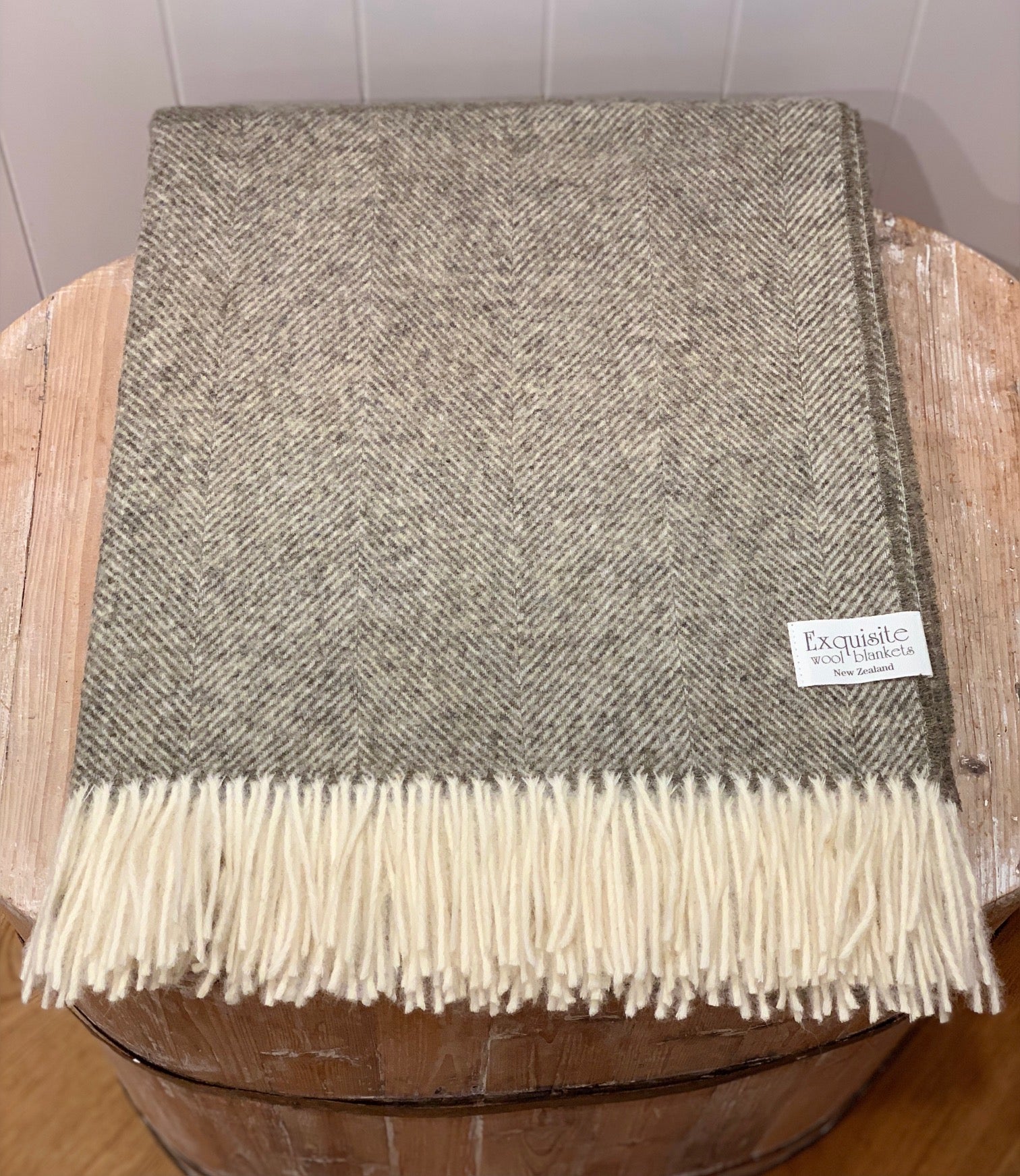 Herringbone Vintage Grey 100% Wool Throw