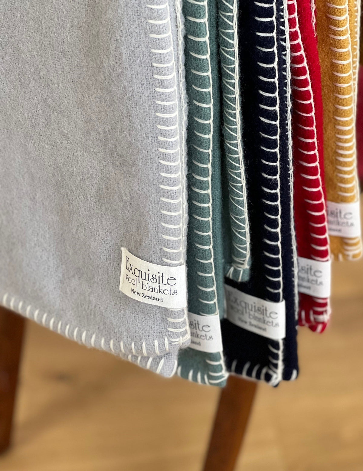 Ochre NZ Wool Blanket Stitch Throw - Exquisite Wool Traders
